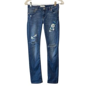 Levi’s 711 Skinny Jeans Girl 12 Regular Blue Embroidered Floral Distressed Denim